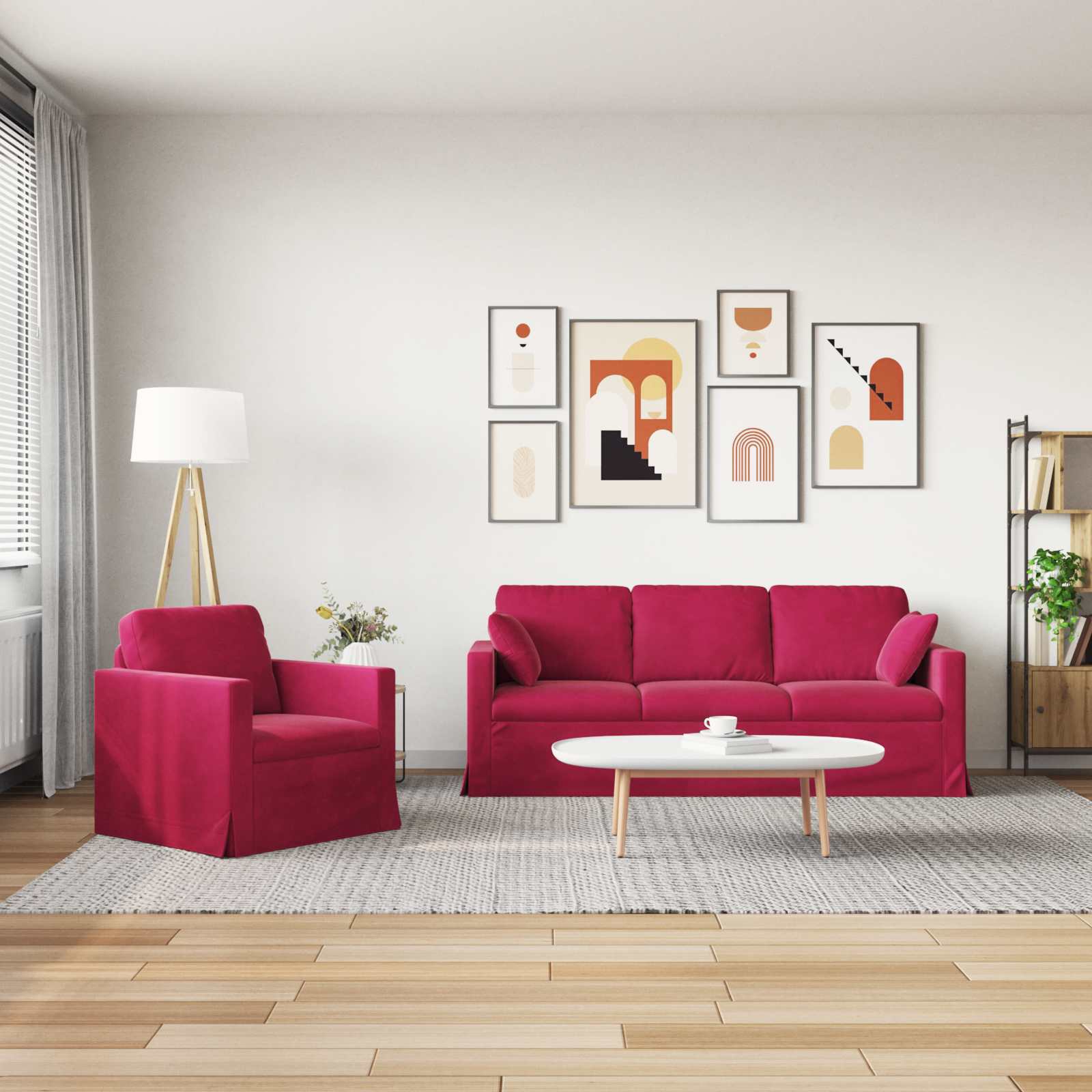 vidaXL Zestaw Sof 2 pcs Czerwone wino 198 x 78 x 80 cm Aksamit