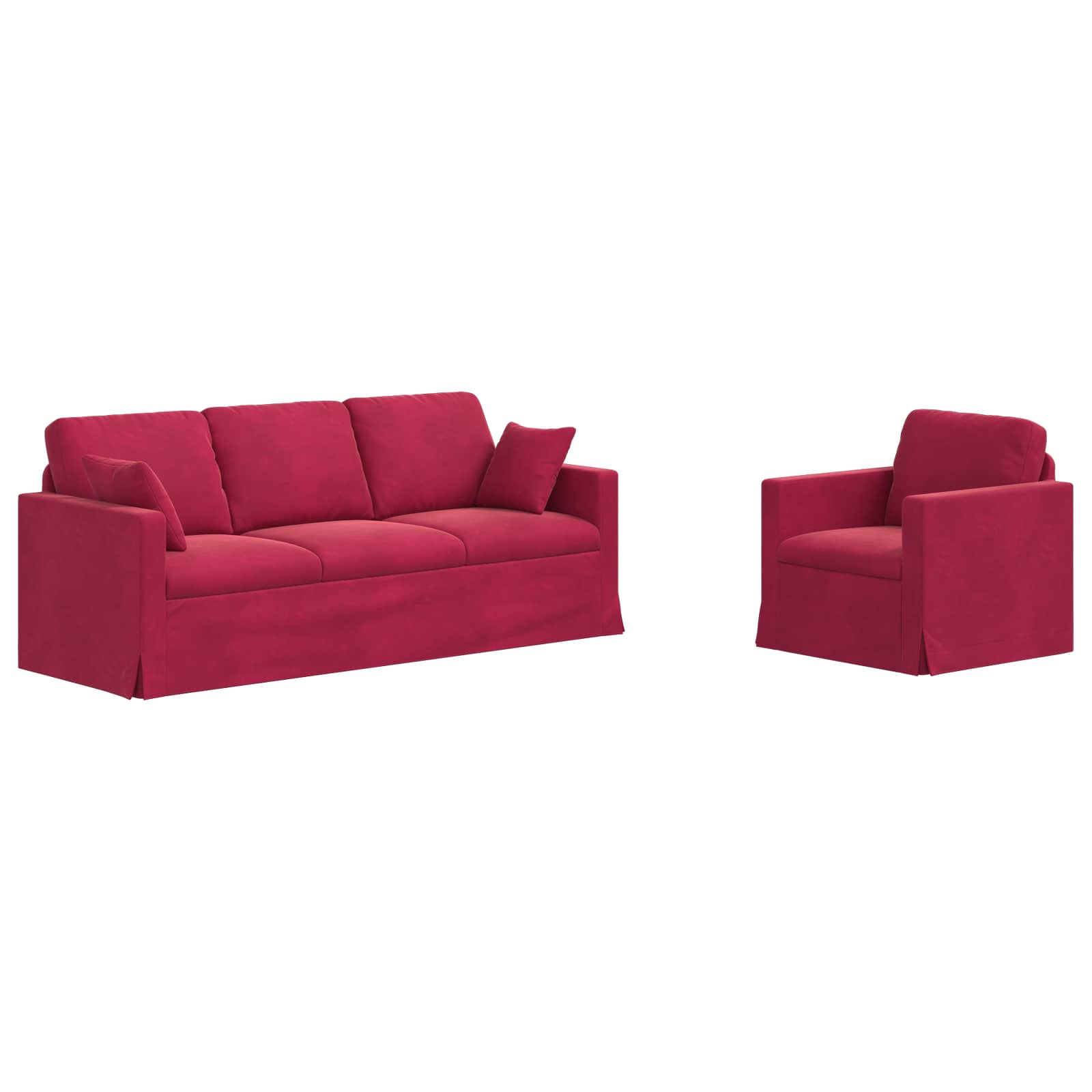 vidaXL Zestaw Sof 2 pcs Czerwone wino 198 x 78 x 80 cm Aksamit