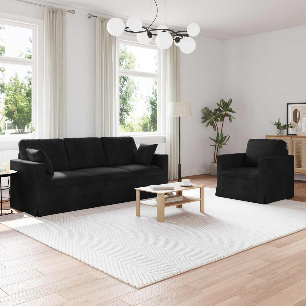vidaXL Zestaw Sof 2 pcs Czarny 198 x 78 x 80 cm Aksamit