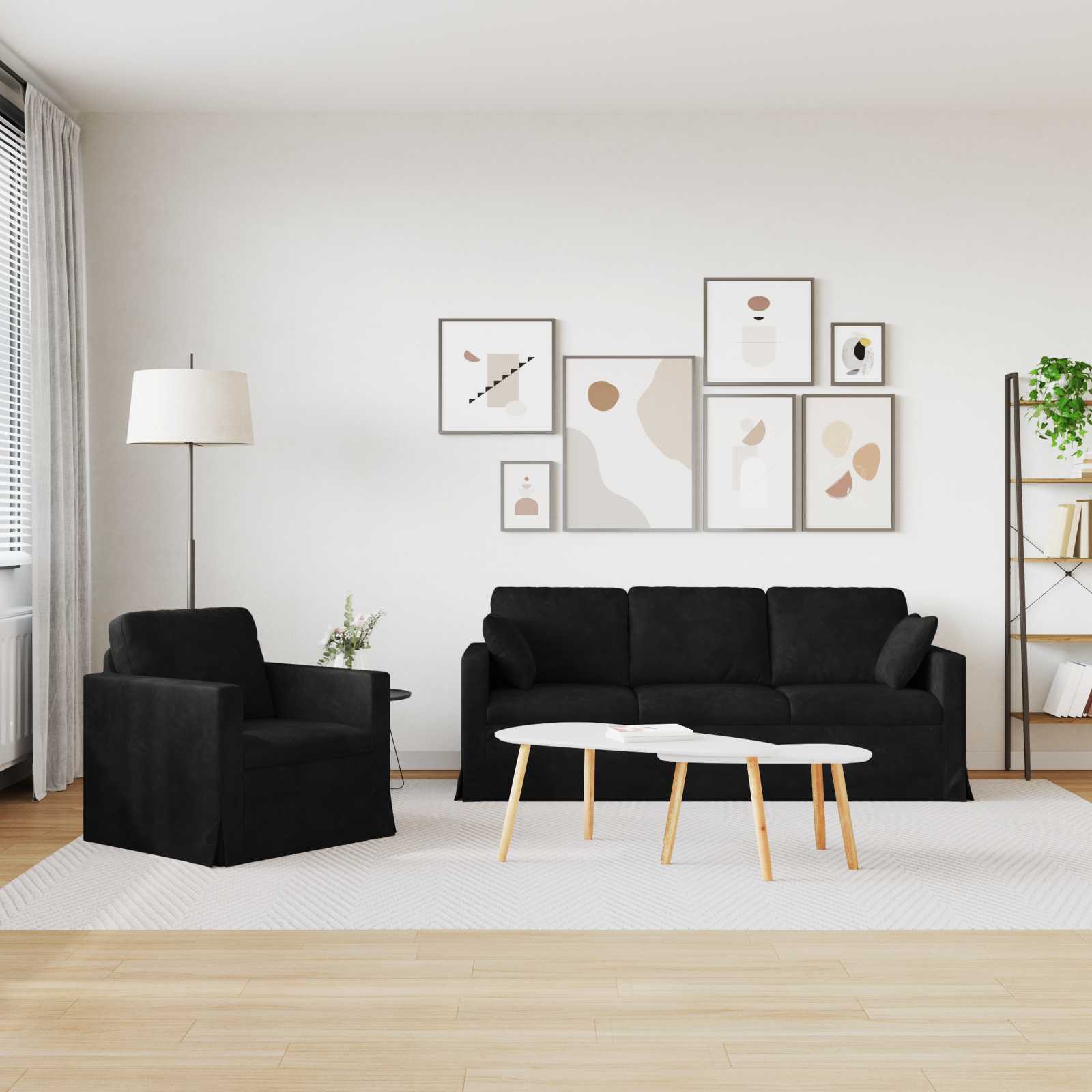 vidaXL Zestaw Sof 2 pcs Czarny 198 x 78 x 80 cm Aksamit