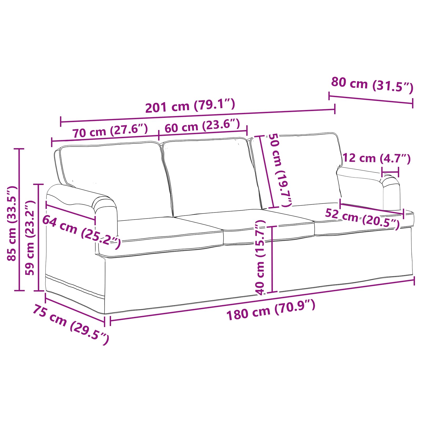 vidaXL Zestaw Sof 2 pcs Niebieski 201 x 80 x 85 cm tkanina