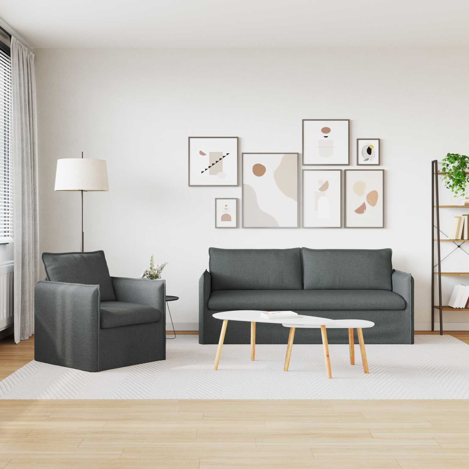 vidaXL Zestaw Sof 2 pcs ciemnoszary 196 x 82 x 85 cm tkanina