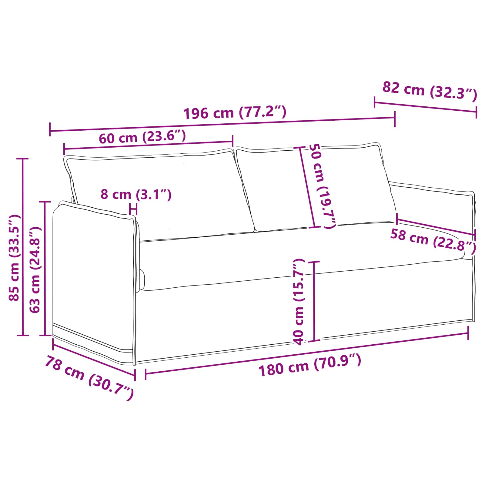 vidaXL Zestaw Sof 2 pcs ciemnoszary 196 x 82 x 85 cm tkanina