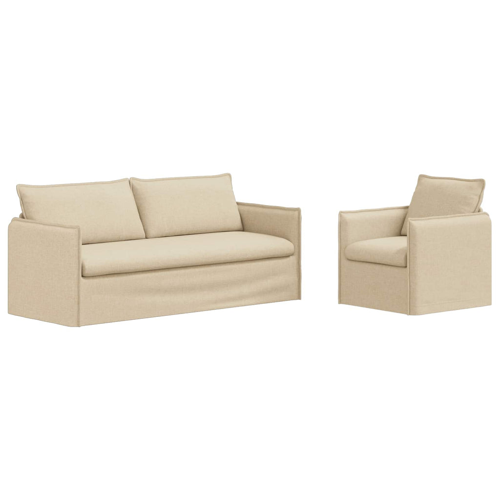 vidaXL Zestaw Sof 2 pcs kremowy 196 x 82 x 85 cm tkanina