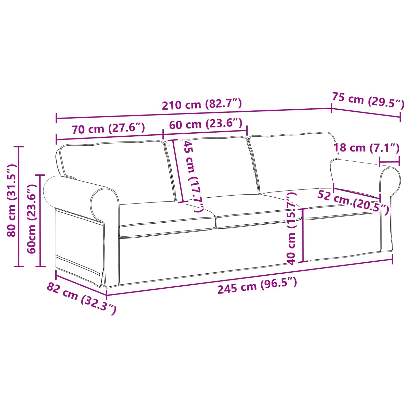 vidaXL Zestaw Sof 2 pcs Jasnoszary 245 x 82 x 80 cm tkanina