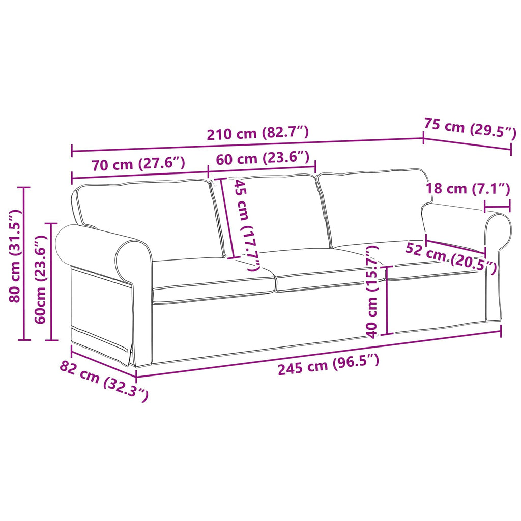 vidaXL Zestaw Sof 2 pcs Ciemnoszary 245 x 82 x 80 cm tkanina