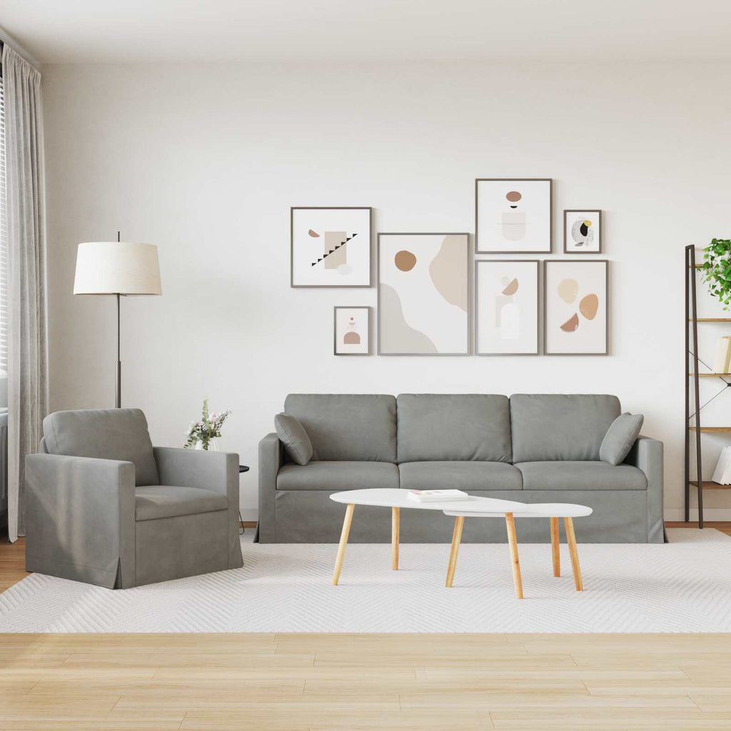 vidaXL Zestaw Sof 2 pcs Jasnoszary 228 x 78 x 80 cm Aksamit