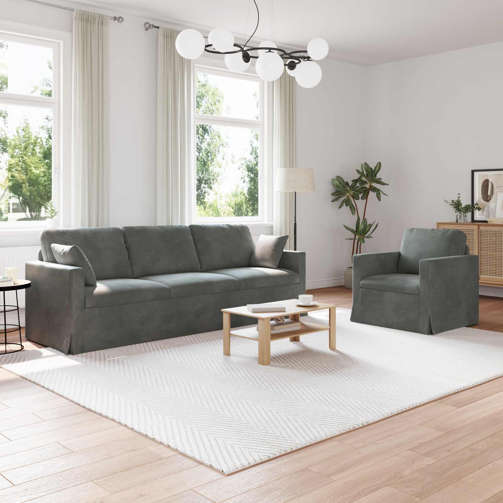 vidaXL Zestaw Sof 2 pcs Ciemnoszary 228 x 78 x 80 cm Aksamit