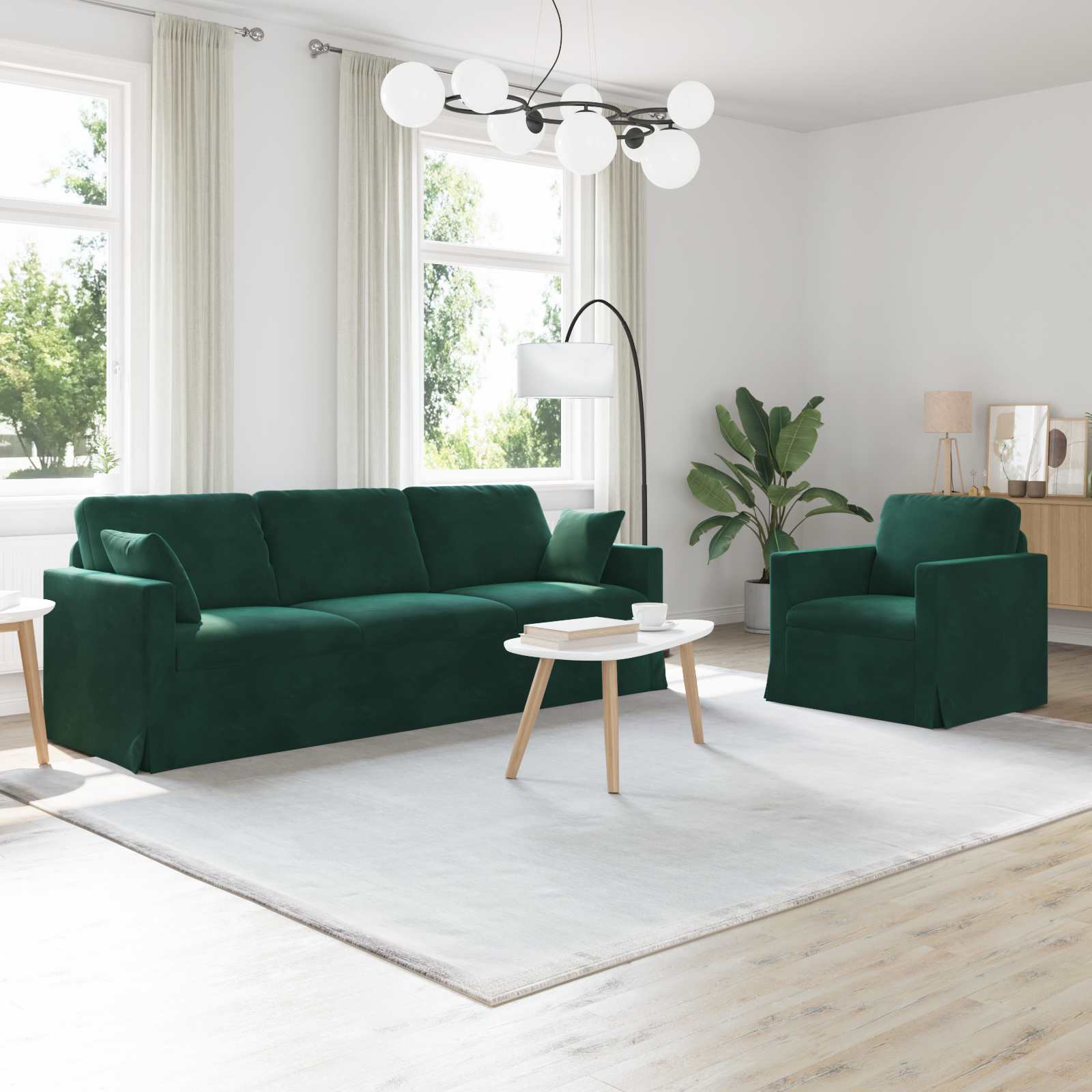vidaXL Zestaw Sof 2 pcs Ciemna zieleń 228 x 78 x 80 cm Aksamit