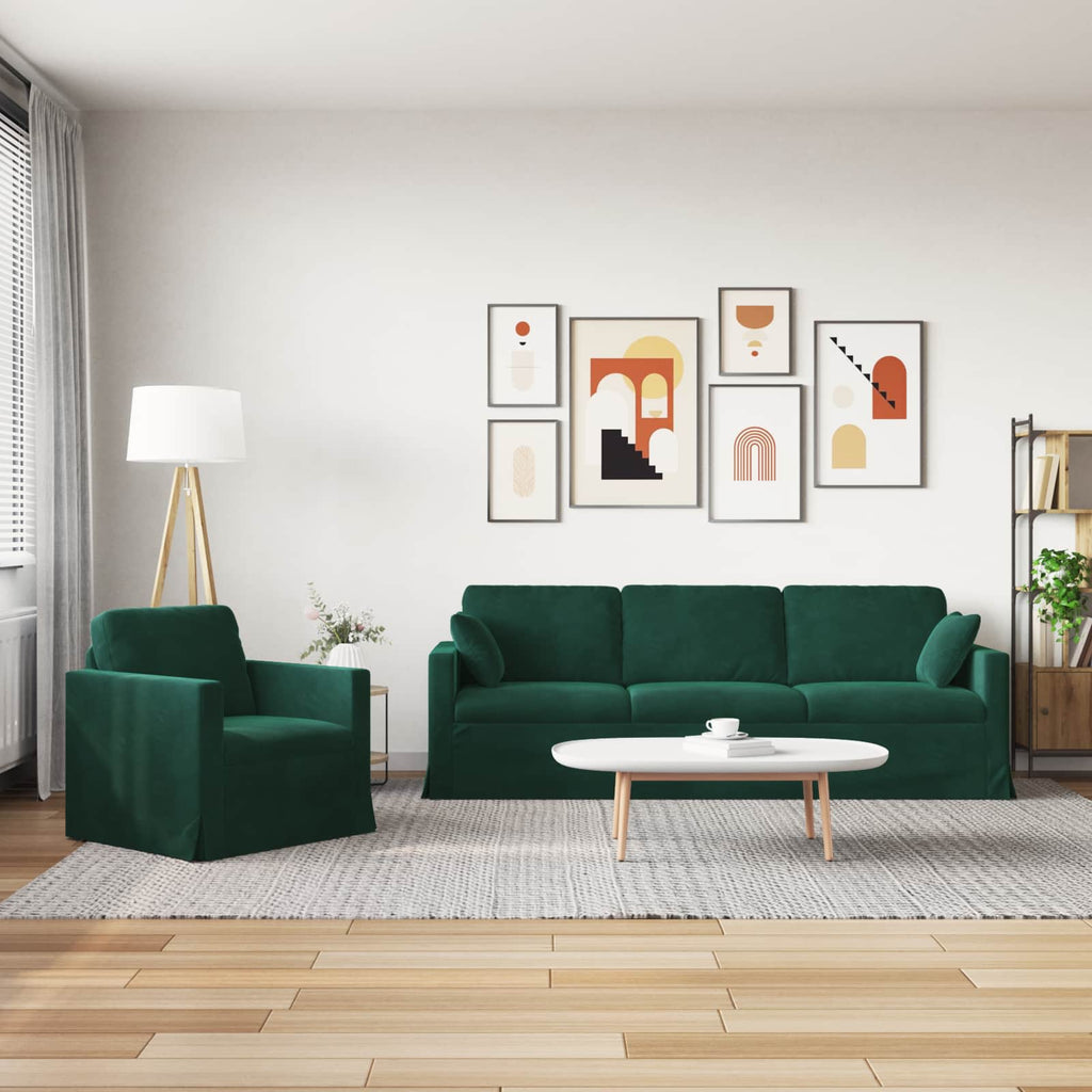 vidaXL Zestaw Sof 2 pcs Ciemna zieleń 228 x 78 x 80 cm Aksamit