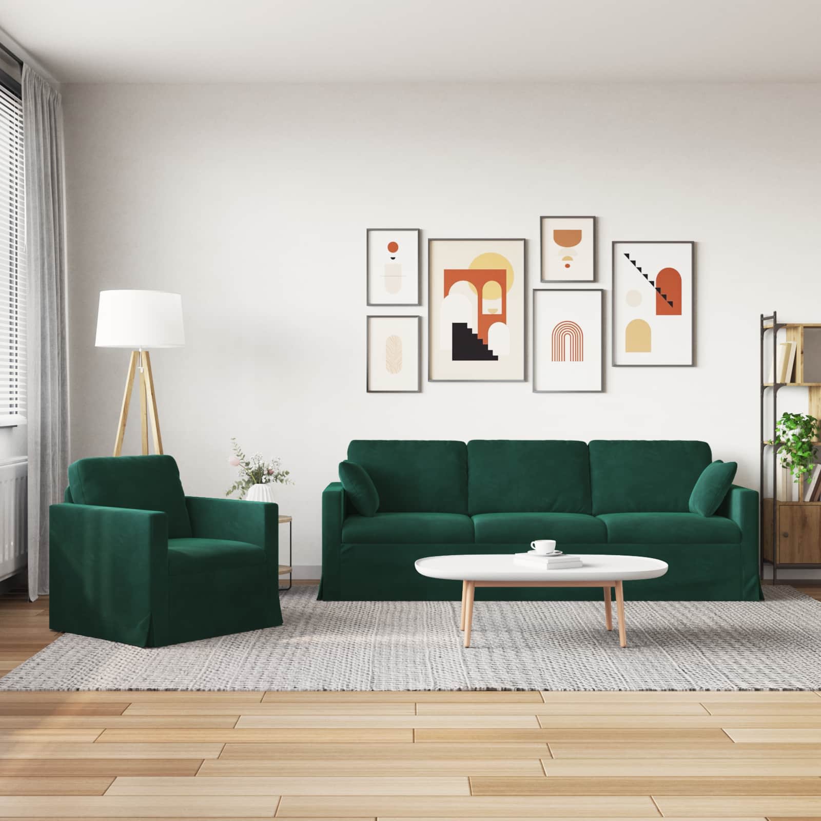 vidaXL Zestaw Sof 2 pcs Ciemna zieleń 228 x 78 x 80 cm Aksamit