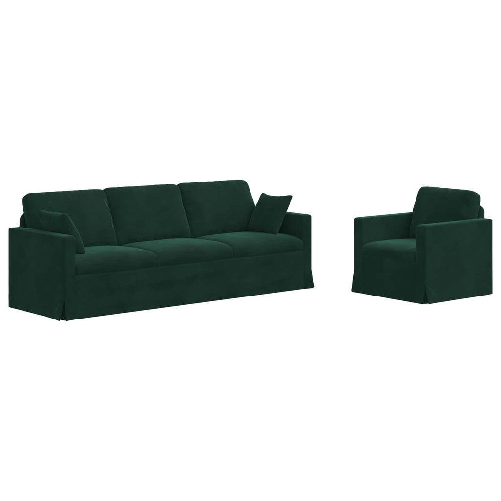 vidaXL Zestaw Sof 2 pcs Ciemna zieleń 228 x 78 x 80 cm Aksamit