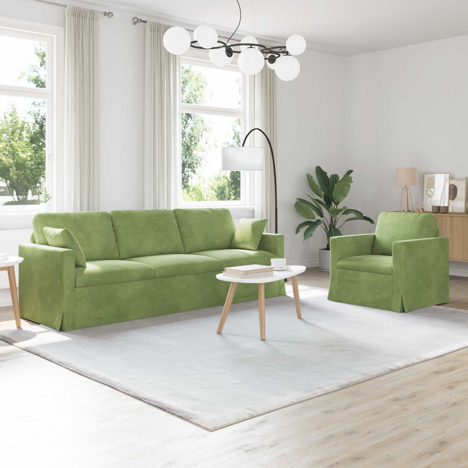 vidaXL Zestaw Sof 2 pcs Jasnozielony 228 x 78 x 80 cm Aksamit