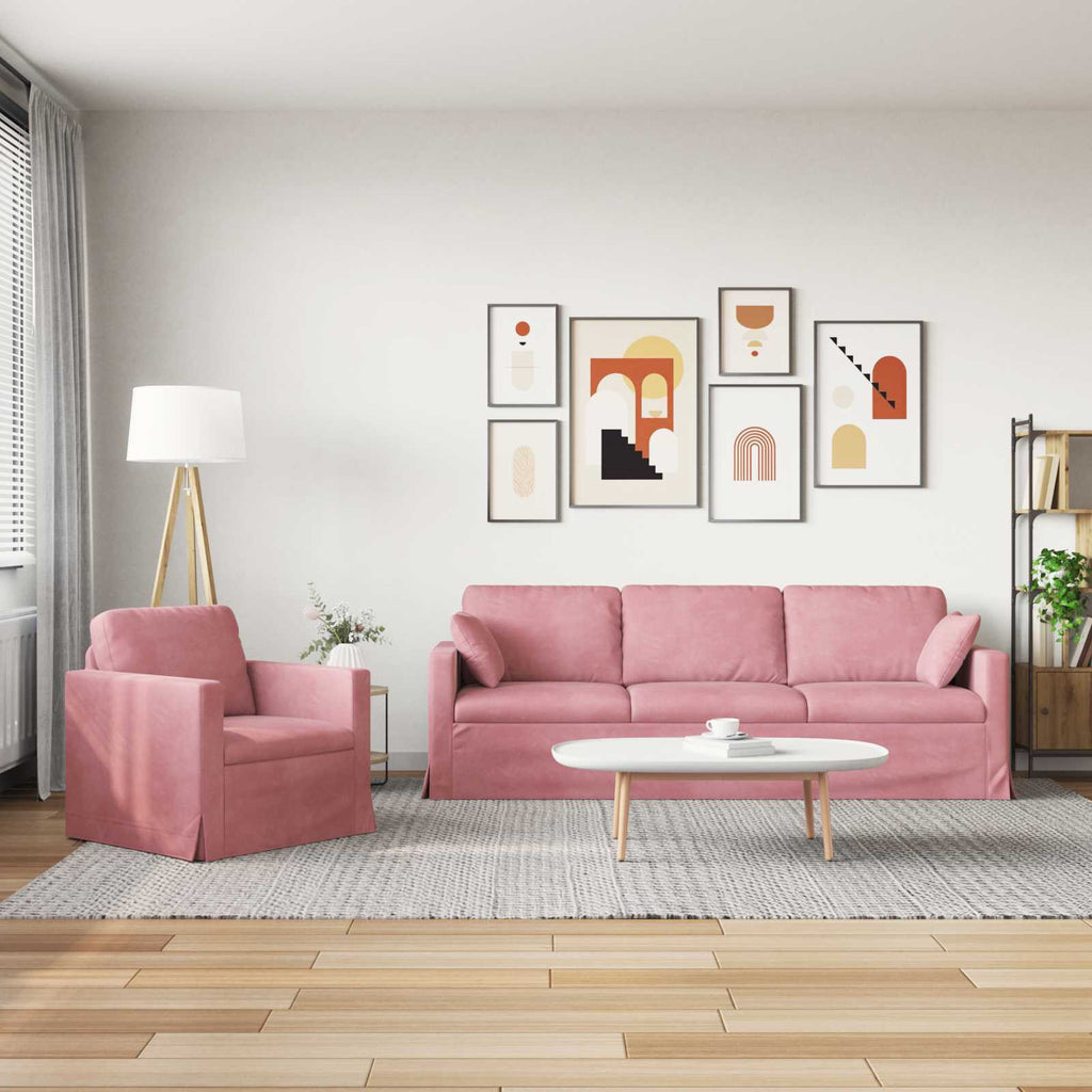 vidaXL Zestaw Sof 2 pcs Różowy 228 x 78 x 80 cm Aksamit