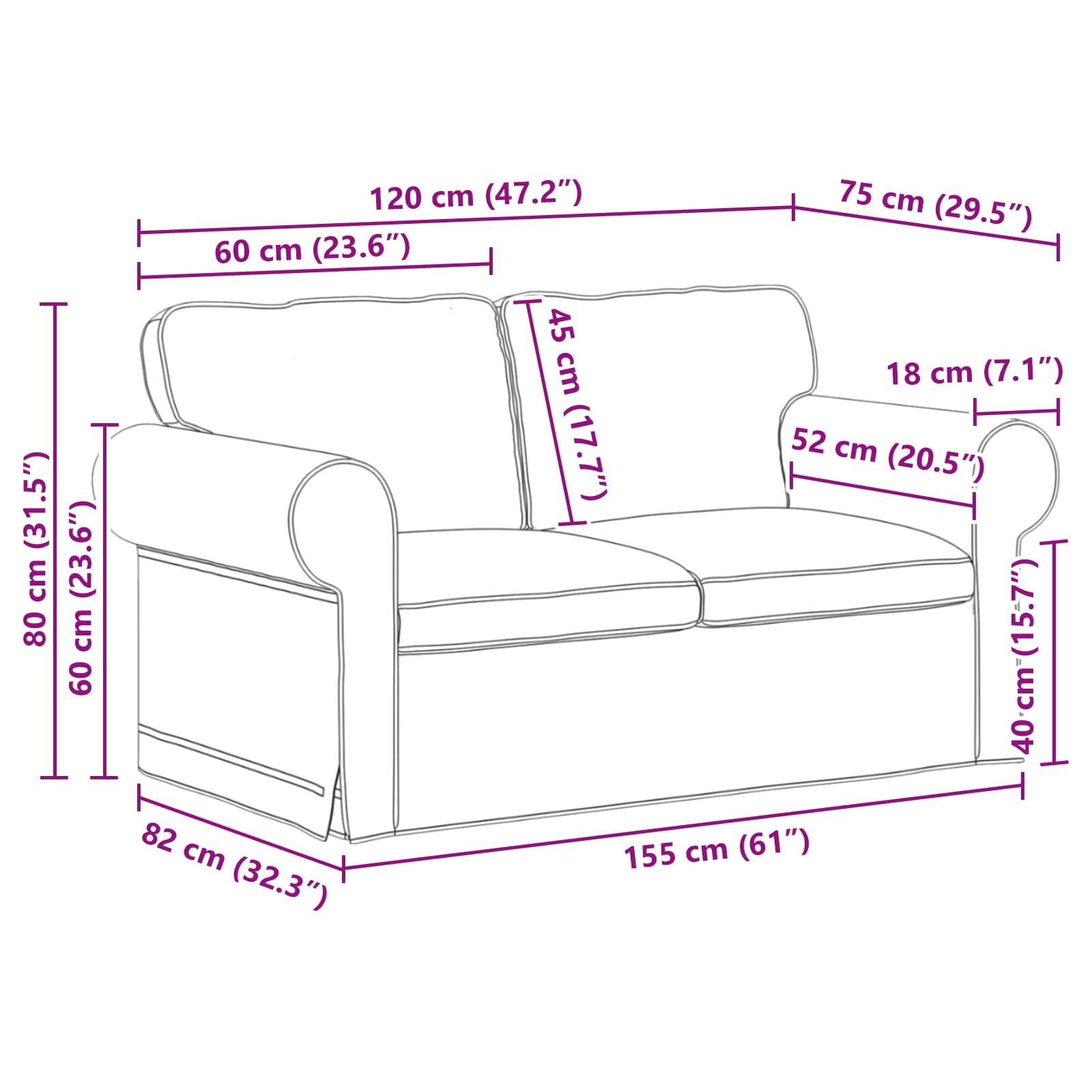 vidaXL Sofa Czarny 155 x 82 x 80 cm tkanina