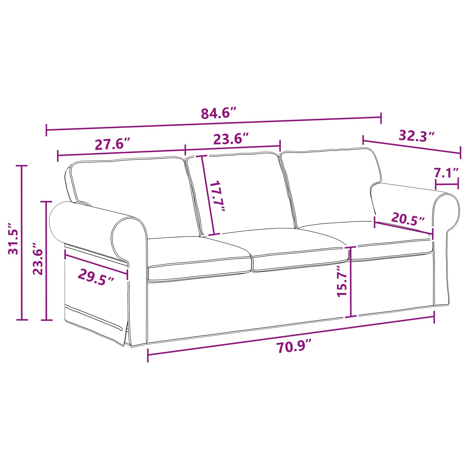 vidaXL Sofa Ciemnoszary 215 x 82 x 80 cm tkanina