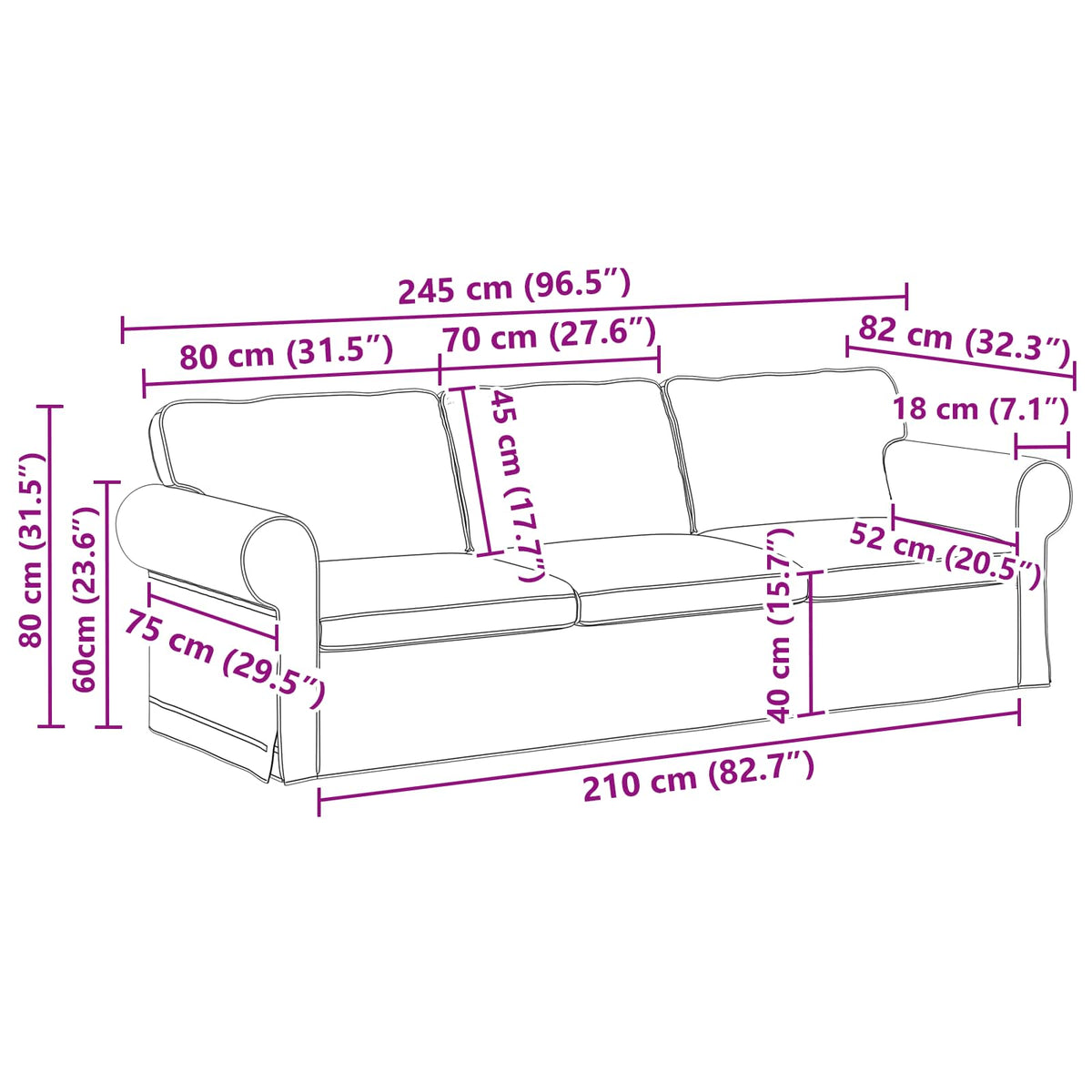 vidaXL Sofa Niebieski 245 x 82 x 80 cm tkanina