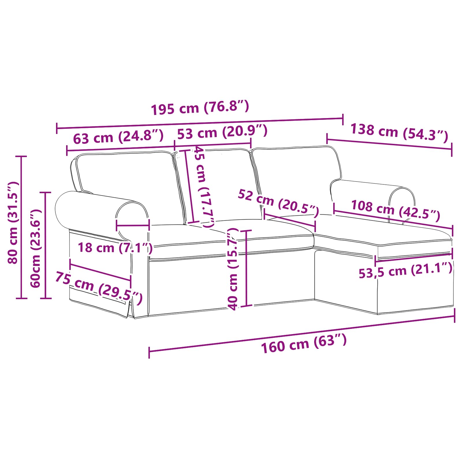 vidaXL Sofa Niebieski 195 x 138 x 80 cm tkanina
