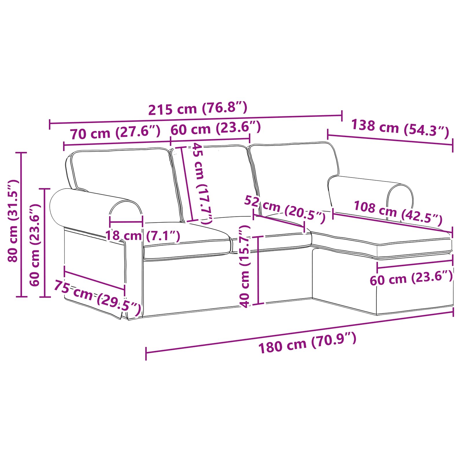 vidaXL Sofa Ciemnoszary 215 x 138 x 80 cm tkanina