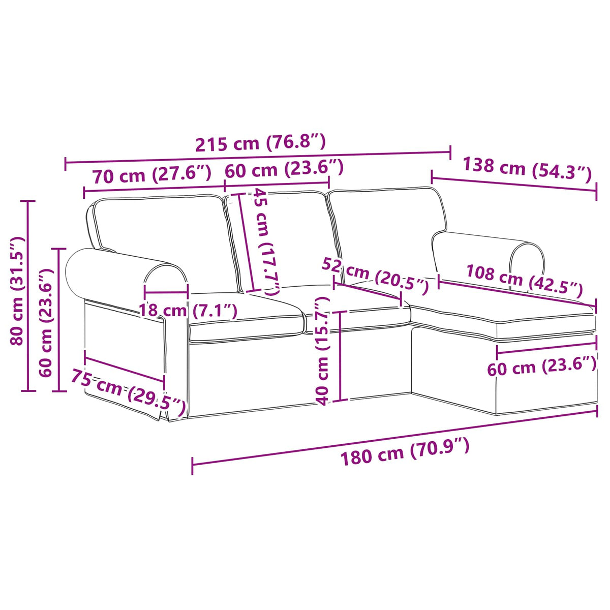 vidaXL Sofa Ciemnoszary 215 x 138 x 80 cm tkanina