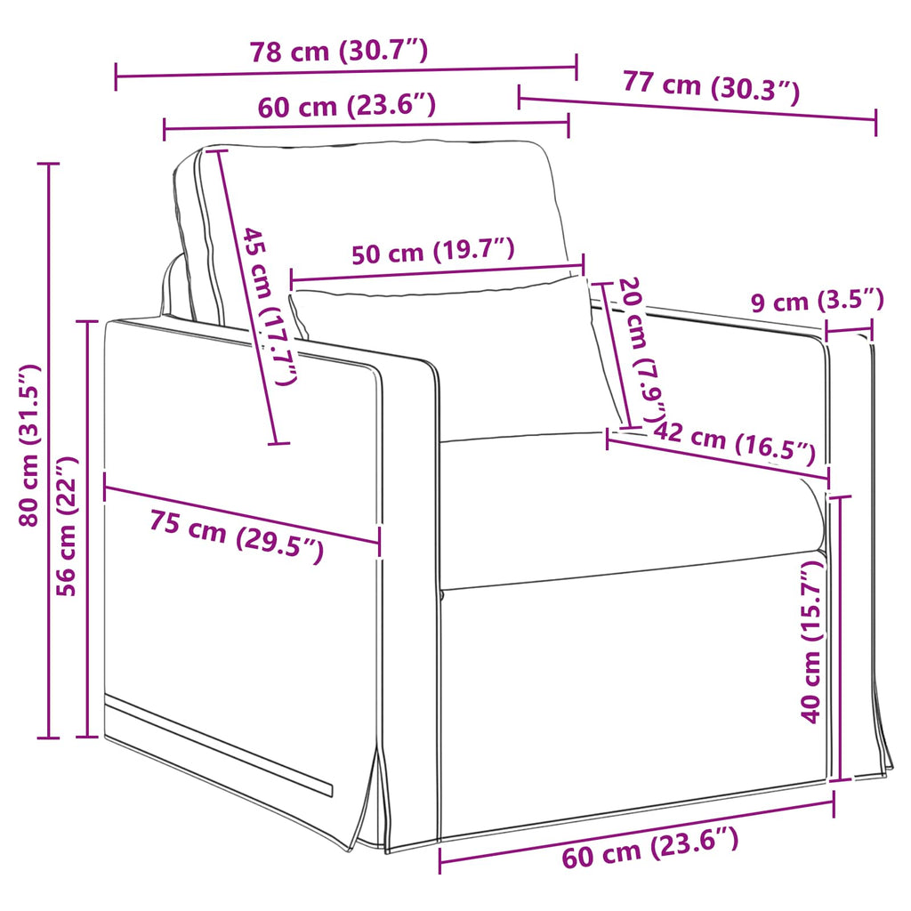 vidaXL Sofa Kremowy 78 x 78 x 80 cm tkanina