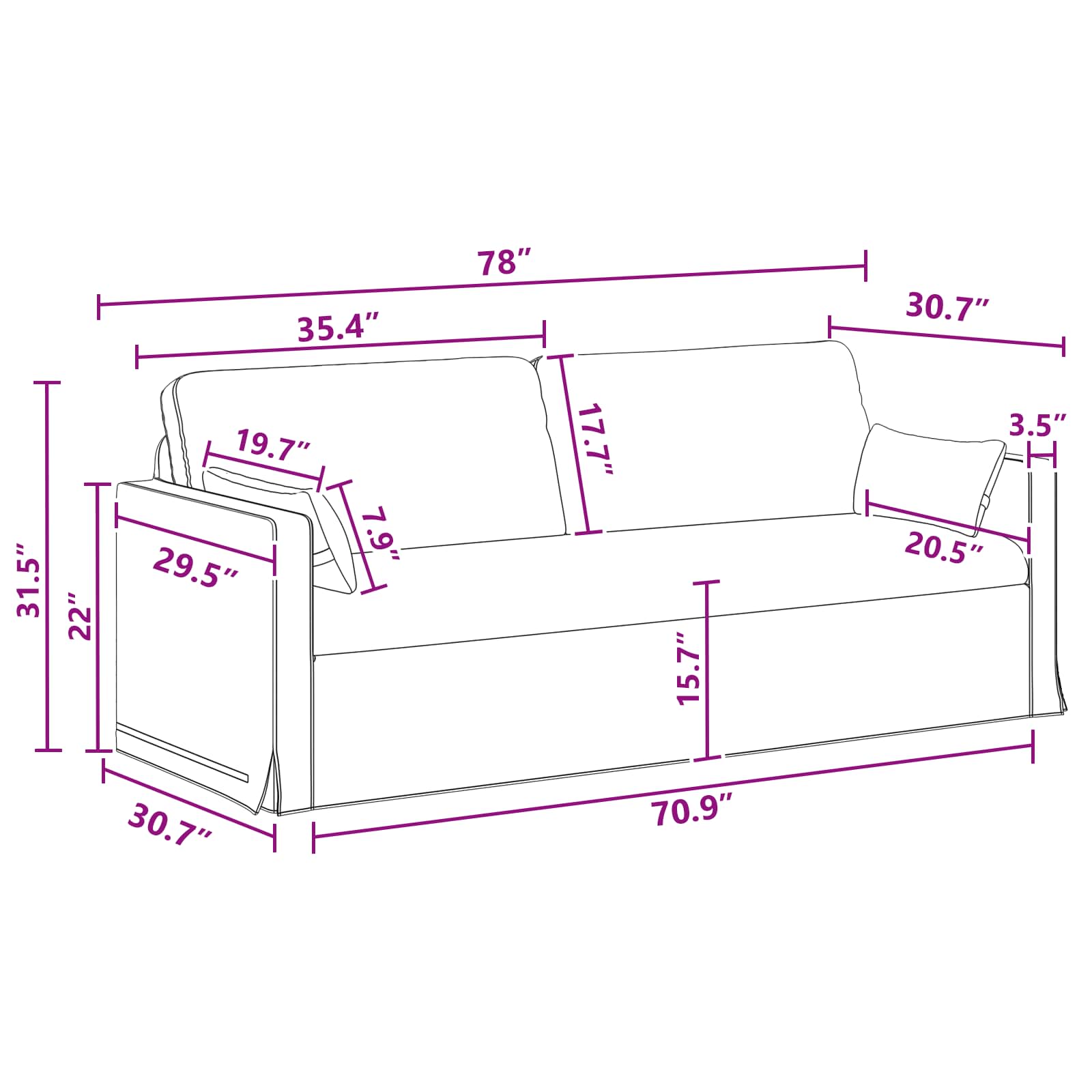 vidaXL Sofa Ciemnoszary 198 x 78 x 80 cm tkanina