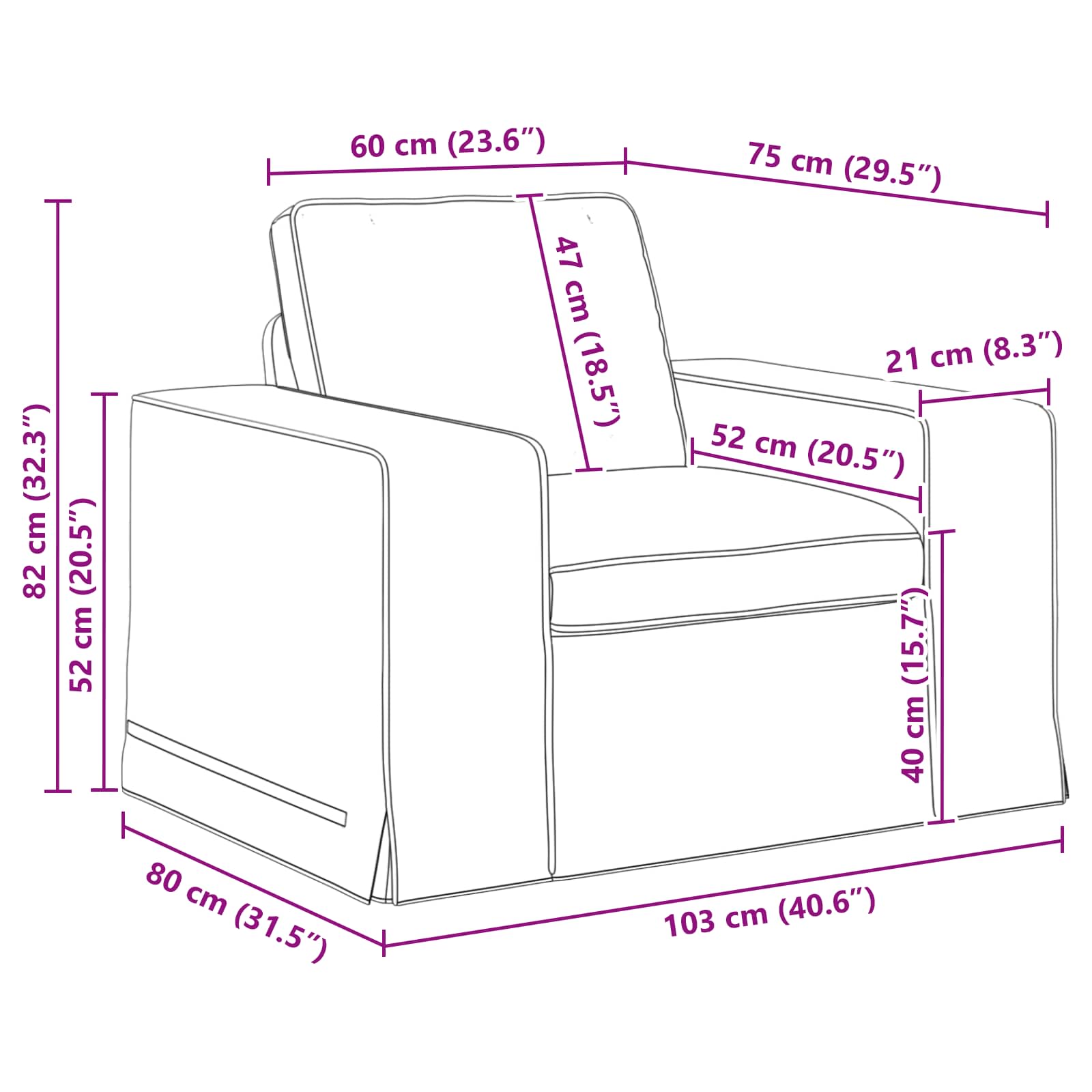 vidaXL Sofa Ciemnoszary 103 x 80 x 82 cm tkanina