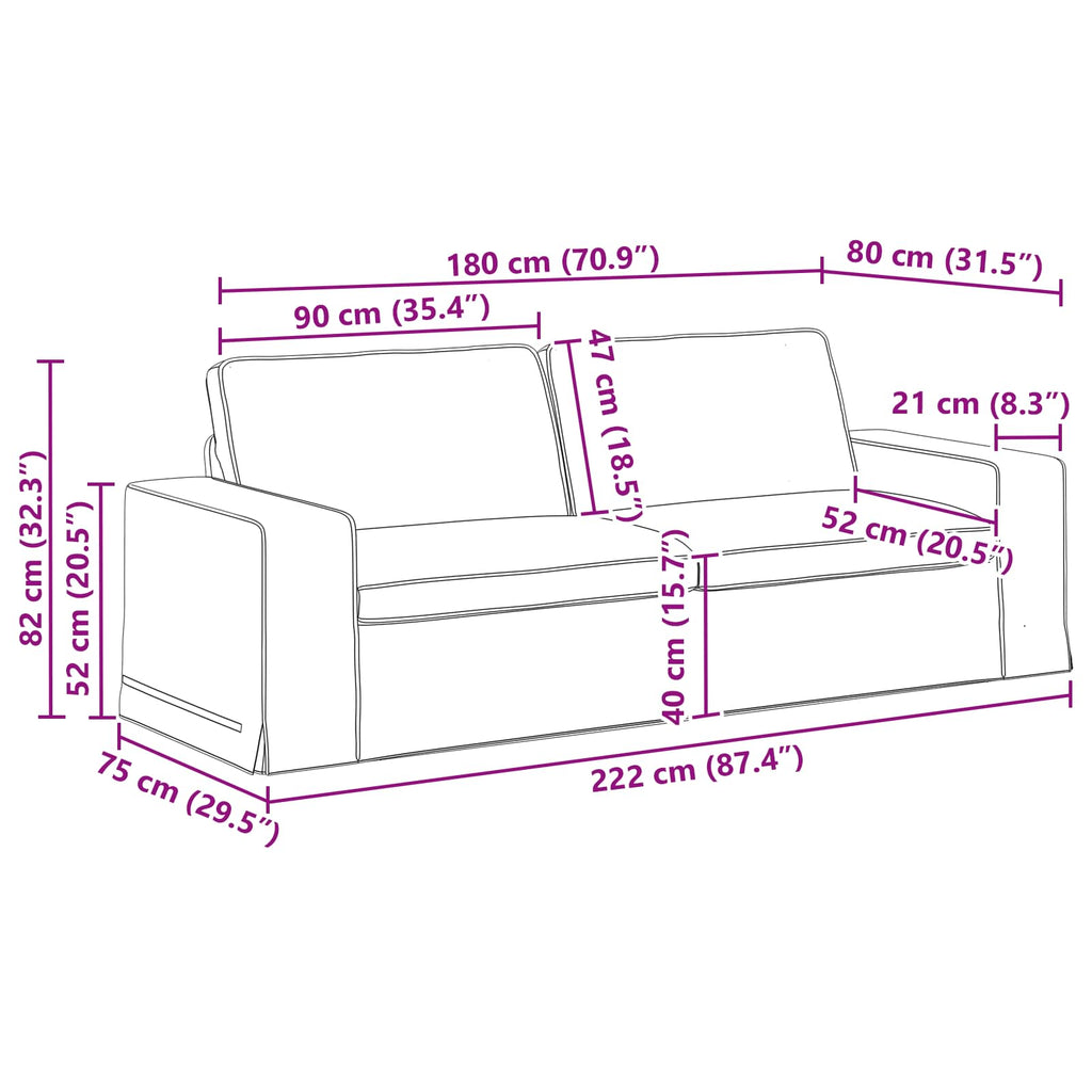 vidaXL Sofa Jasnoszary 222 x 80 x 82 cm tkanina