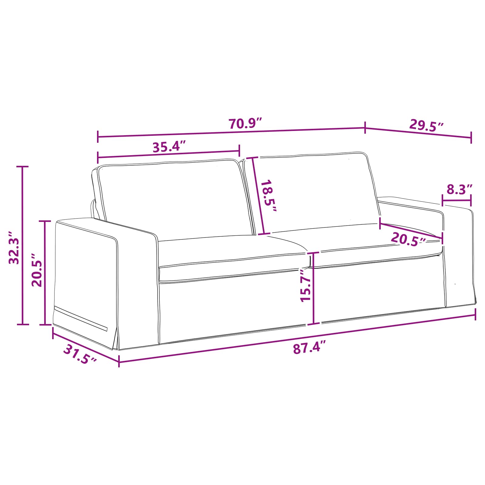 vidaXL Sofa Ciemnoszary 222 x 80 x 82 cm tkanina