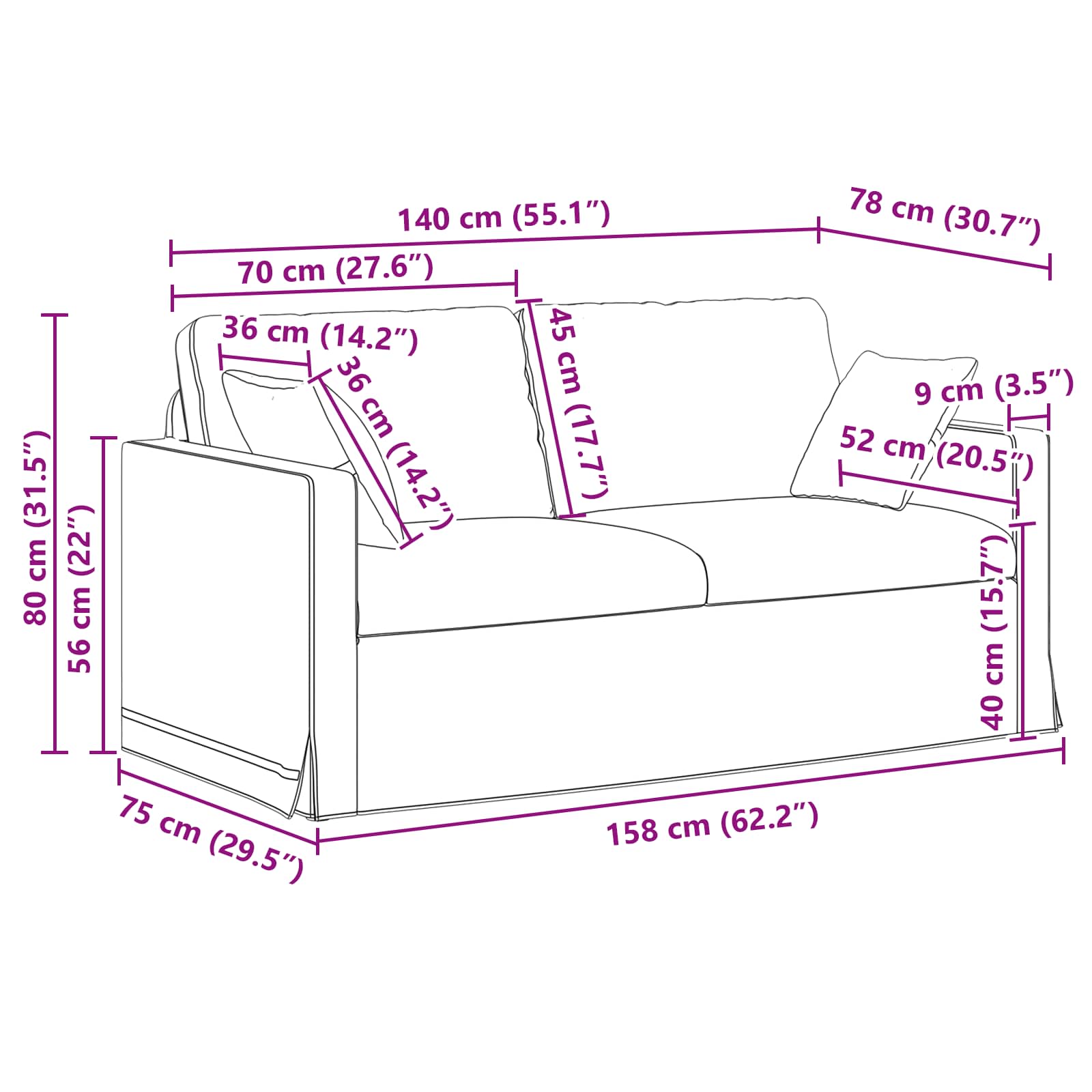 vidaXL Sofa Czarny 158 x 78 x 80 cm Aksamit