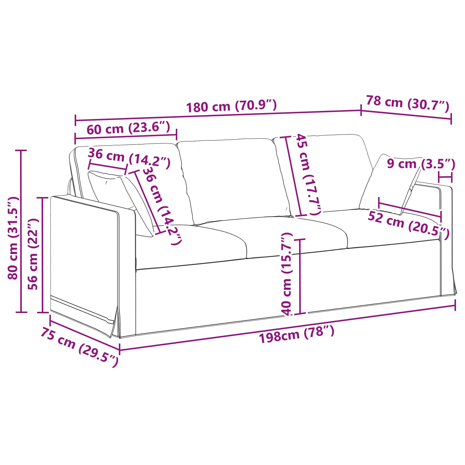 vidaXL Sofa Ciemnoszary 198 x 78 x 80 cm Aksamit