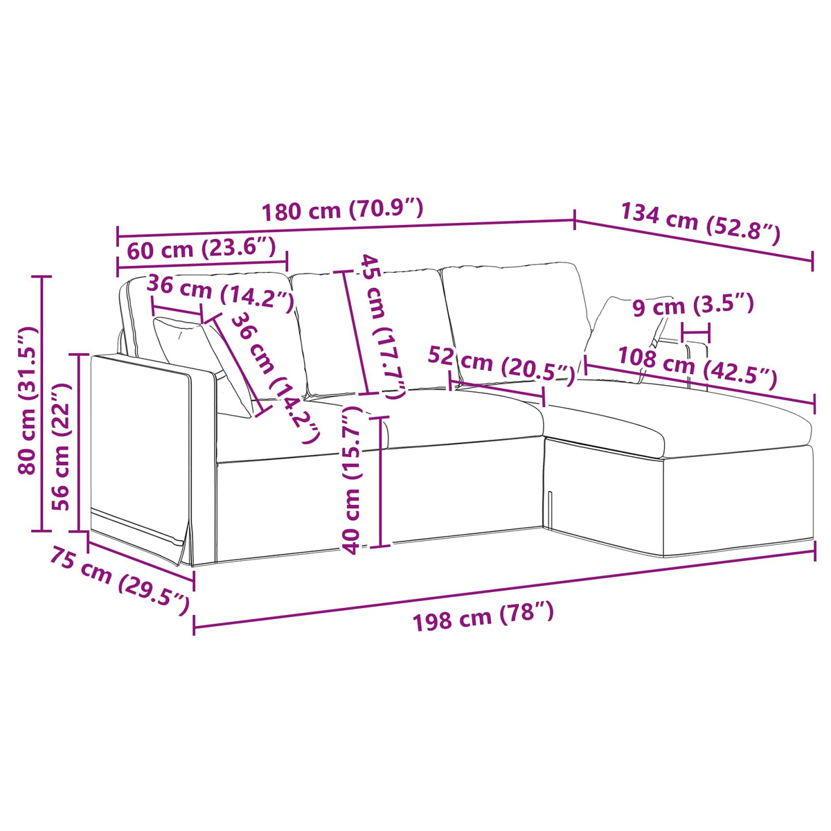 vidaXL Sofa Ciemnoszary 198 x 134 x 80 cm Aksamit