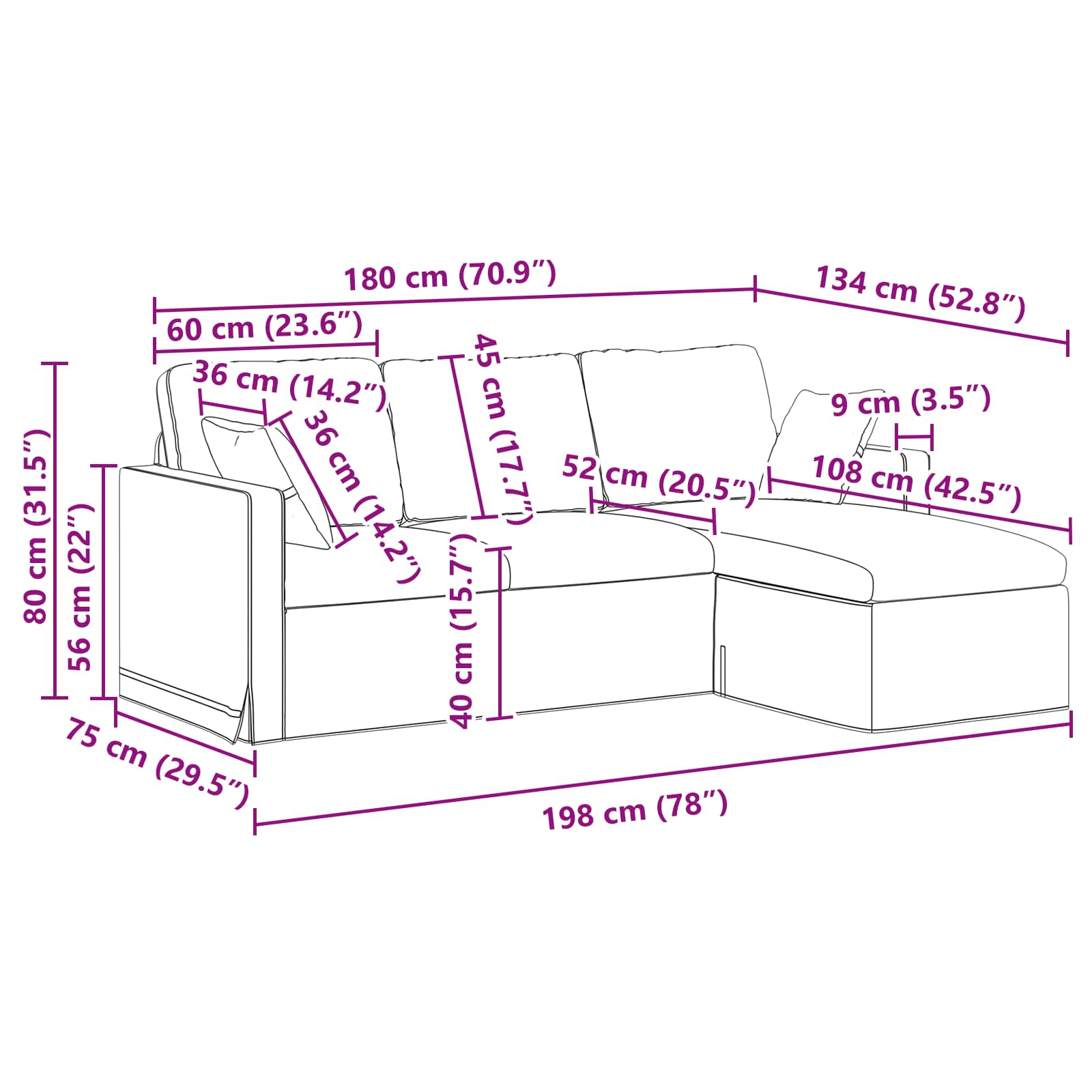 vidaXL Sofa Czarny 198 x 134 x 80 cm Aksamit