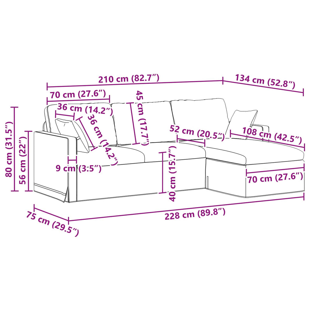vidaXL Sofa Ciemnoszary 228 x 134 x 80 cm Aksamit