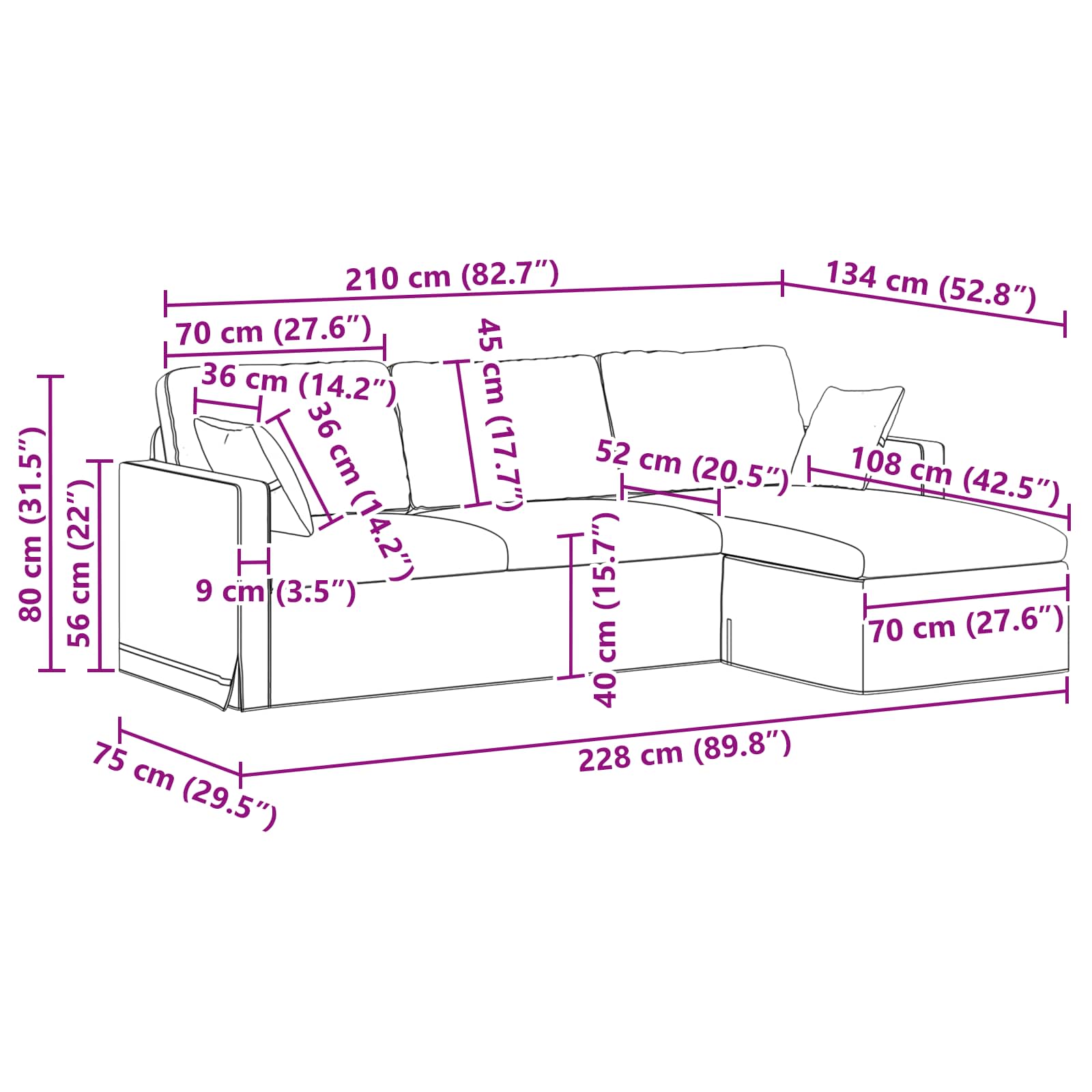 vidaXL Sofa Ciemnoszary 228 x 134 x 80 cm Aksamit