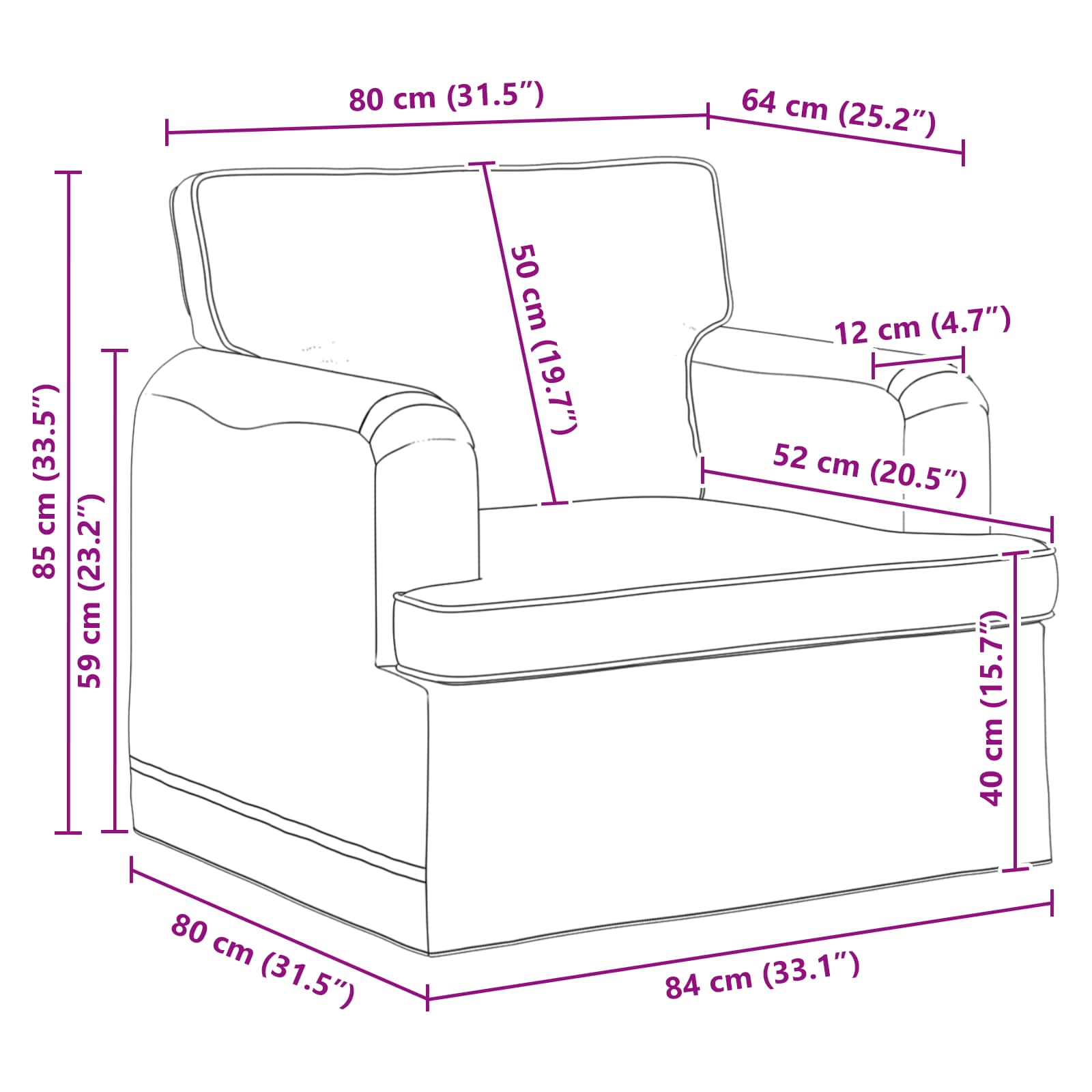 vidaXL Sofa Czarny 84 x 80 x 85 cm tkanina