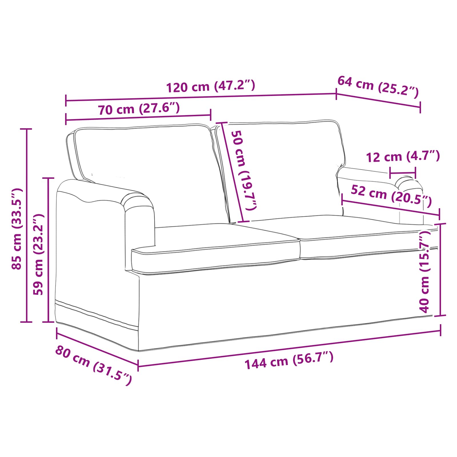 vidaXL Sofa Jasnoszary 144 x 80 x 85 cm tkanina