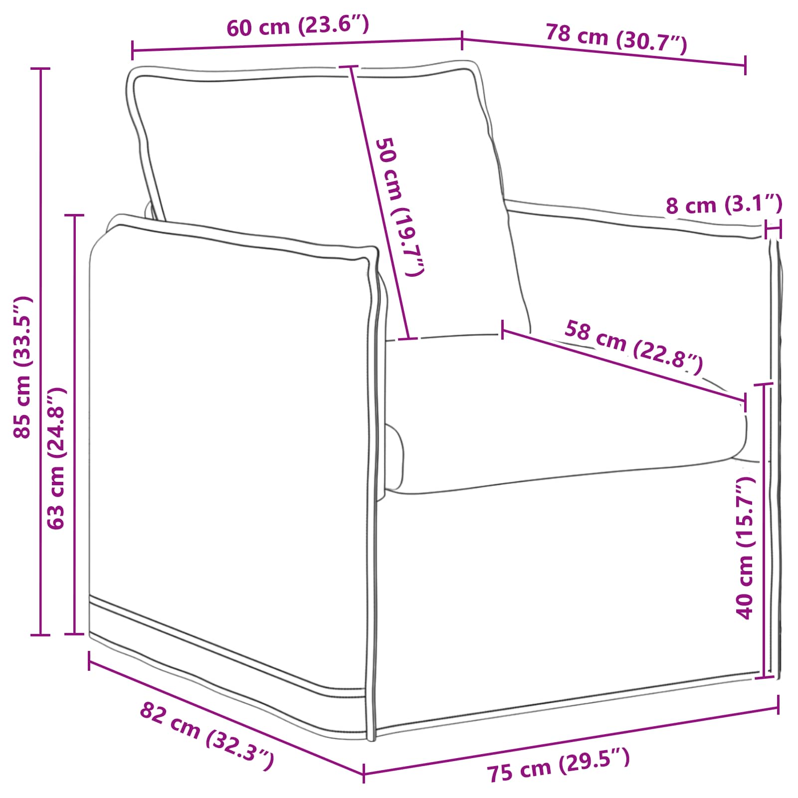 vidaXL Sofa Ciemnoszary 75 x 82 x 85 cm tkanina