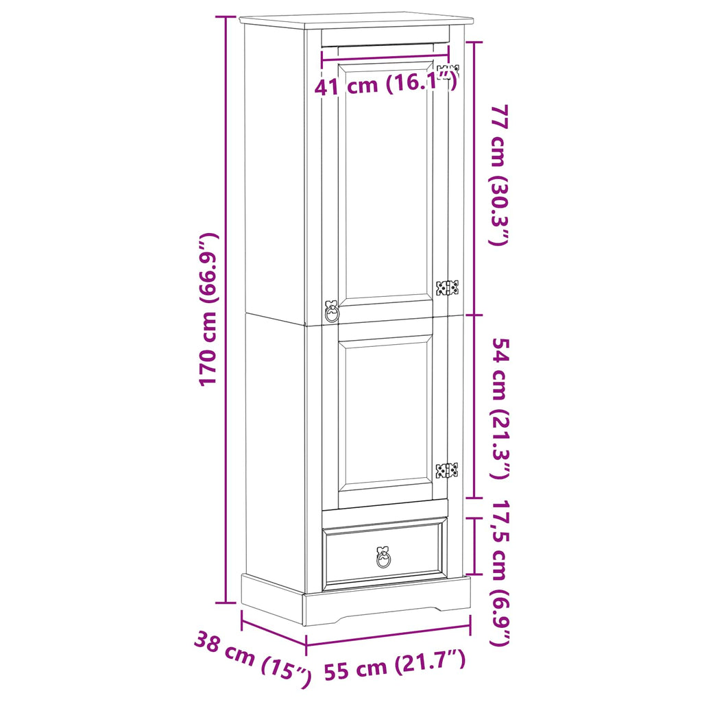 vidaXL Szafy z szufladą Biały 55 x 38 x 170 cm Lite drewno sosnowe