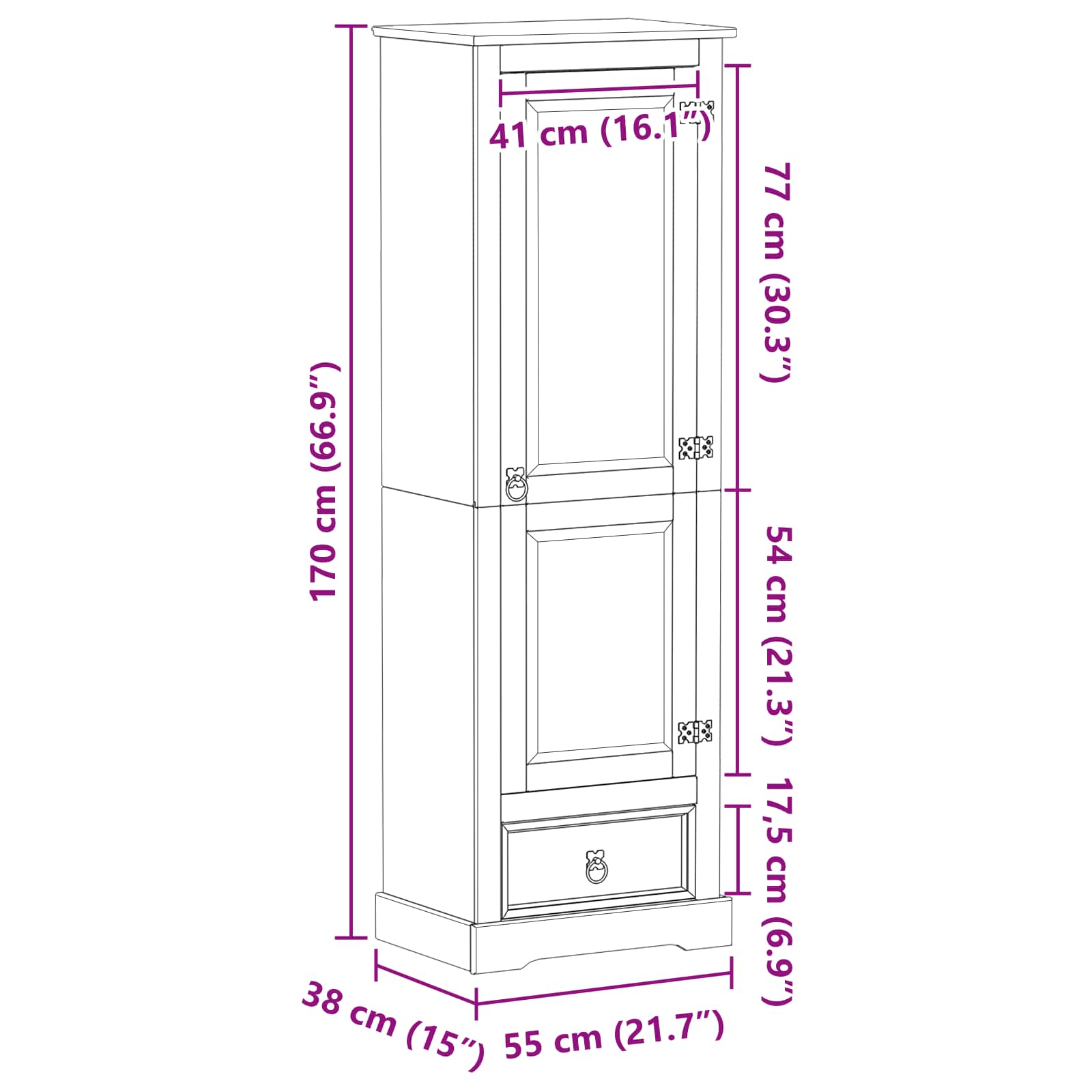 vidaXL Szafy z szufladą Biały 55 x 38 x 170 cm Lite drewno sosnowe
