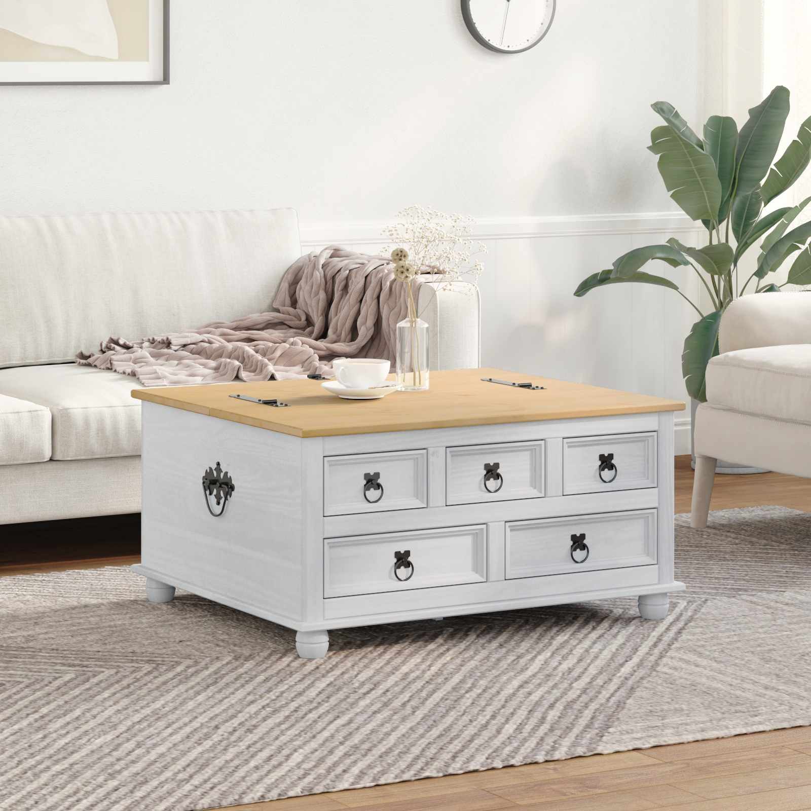 vidaXL storage box z półką Biały 90 x 78 x 45 cm Lite drewno sosnowe