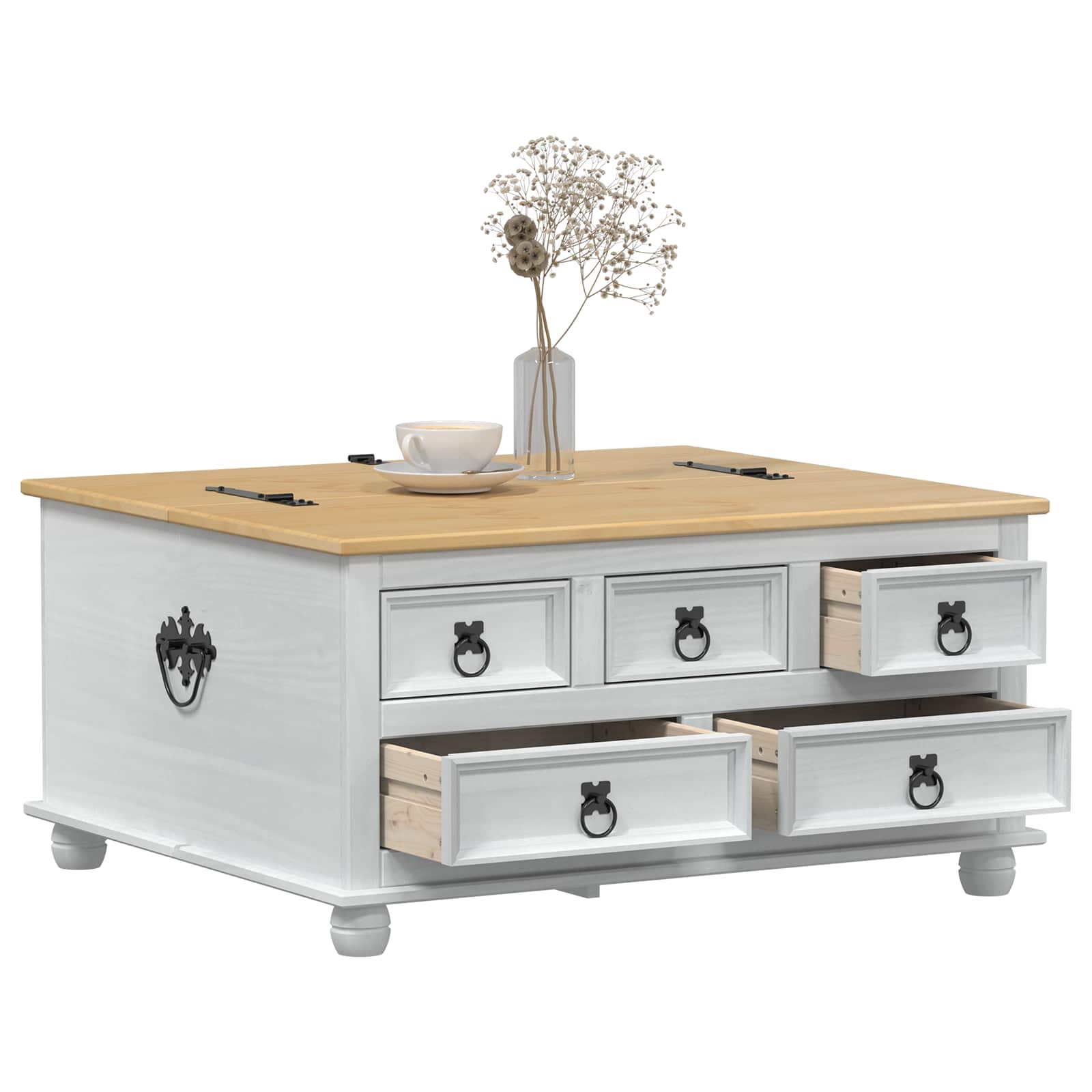 vidaXL storage box z półką Biały 90 x 78 x 45 cm Lite drewno sosnowe