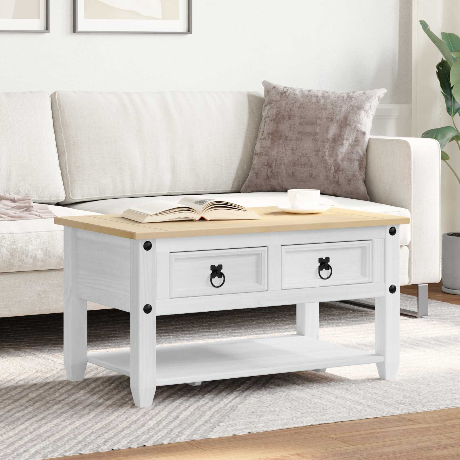 vidaXL Stolik kawowy Biały 85 x 50 x 45 cm Lite drewno sosnowe