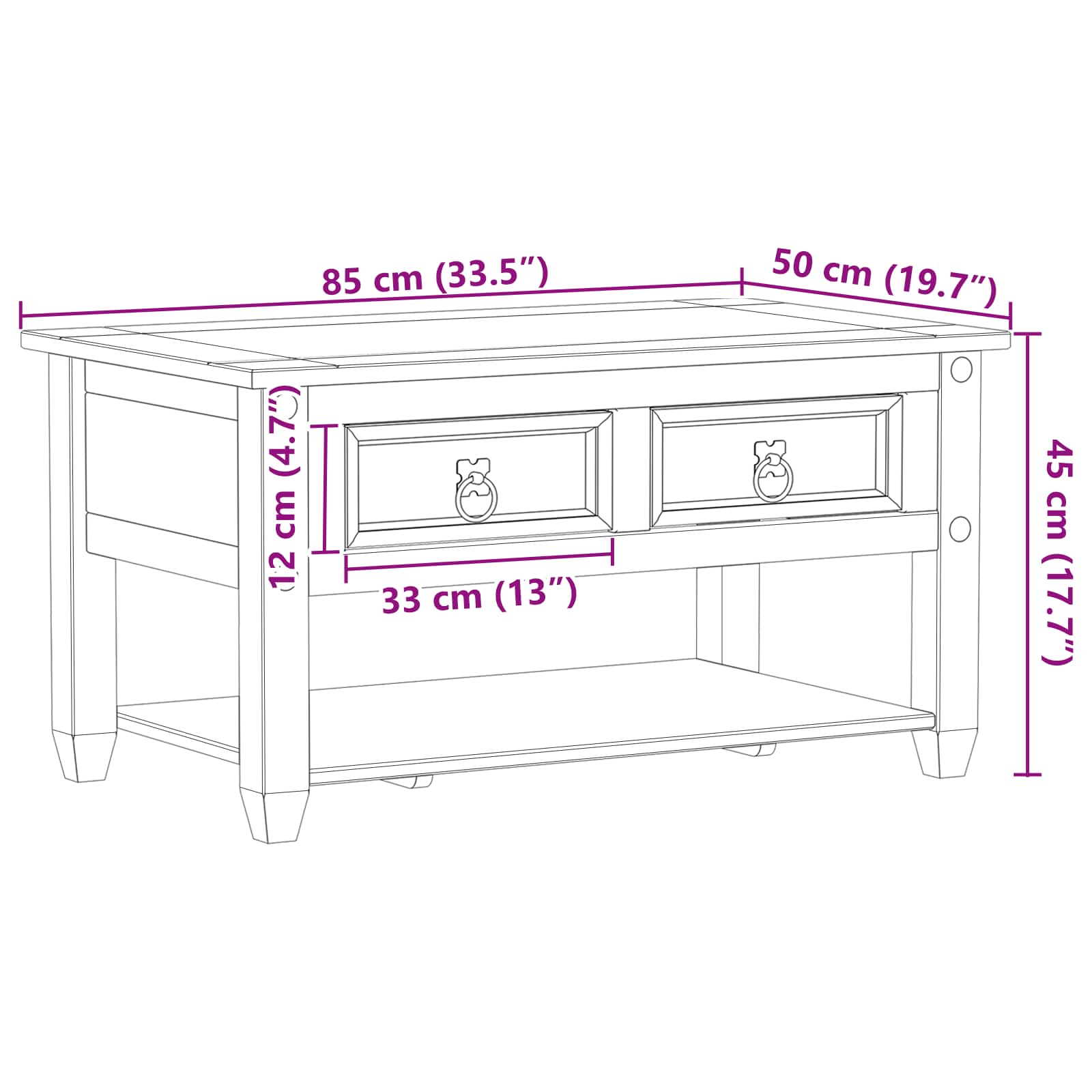 vidaXL Stolik kawowy Biały 85 x 50 x 45 cm Lite drewno sosnowe