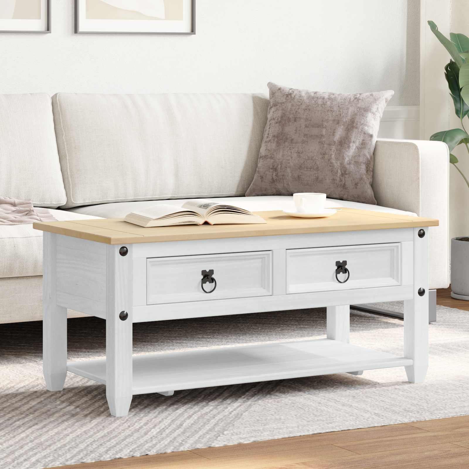 vidaXL Stolik kawowy Biały 100 x 48 x 45 cm Lite drewno sosnowe