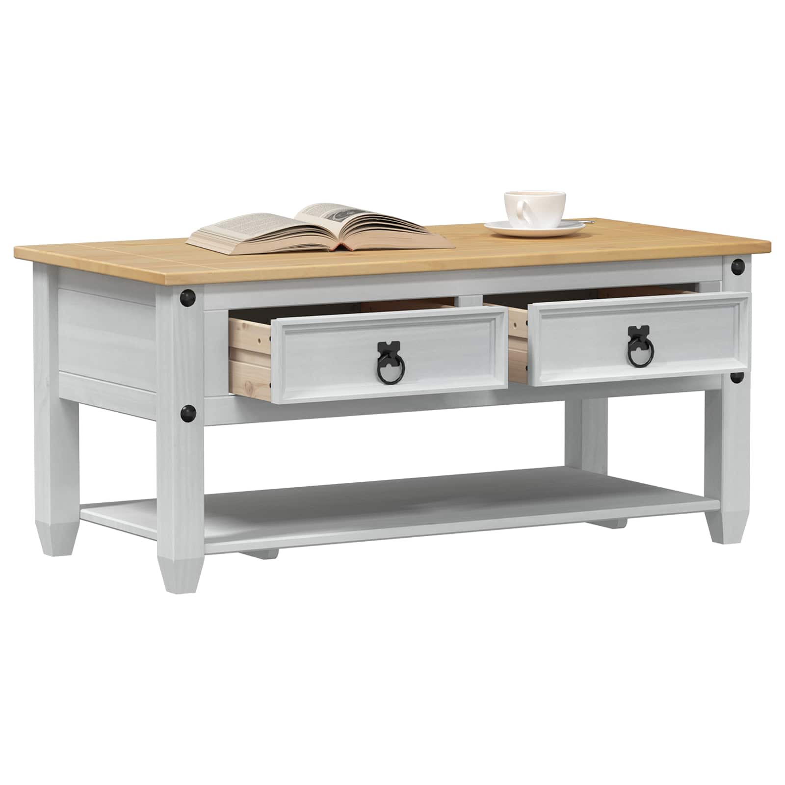 vidaXL Stolik kawowy Biały 100 x 48 x 45 cm Lite drewno sosnowe
