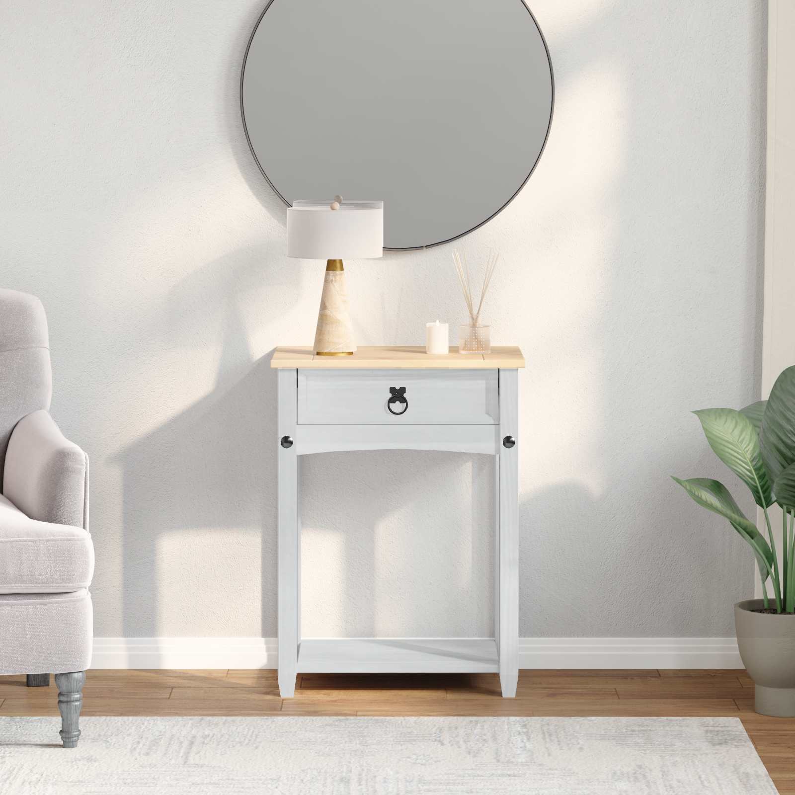 vidaXL Stolik konsolowy Biały 55 x 35 x 73 cm Lite drewno sosnowe