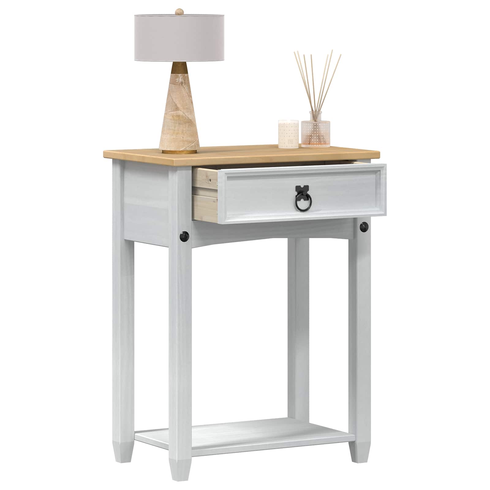 vidaXL Stolik konsolowy Biały 55 x 35 x 73 cm Lite drewno sosnowe
