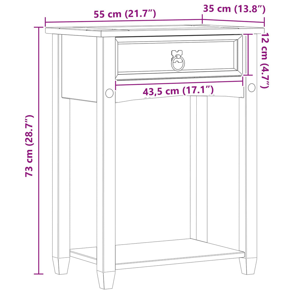 vidaXL Stolik konsolowy Biały 55 x 35 x 73 cm Lite drewno sosnowe