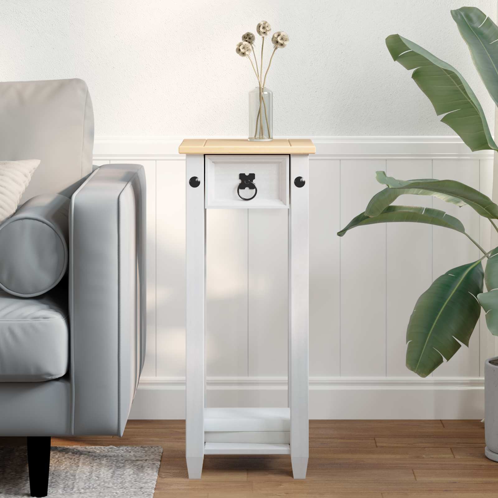 vidaXL Stojak na rośliny Biały 30 x 30 x 73 cm Lite drewno sosnowe